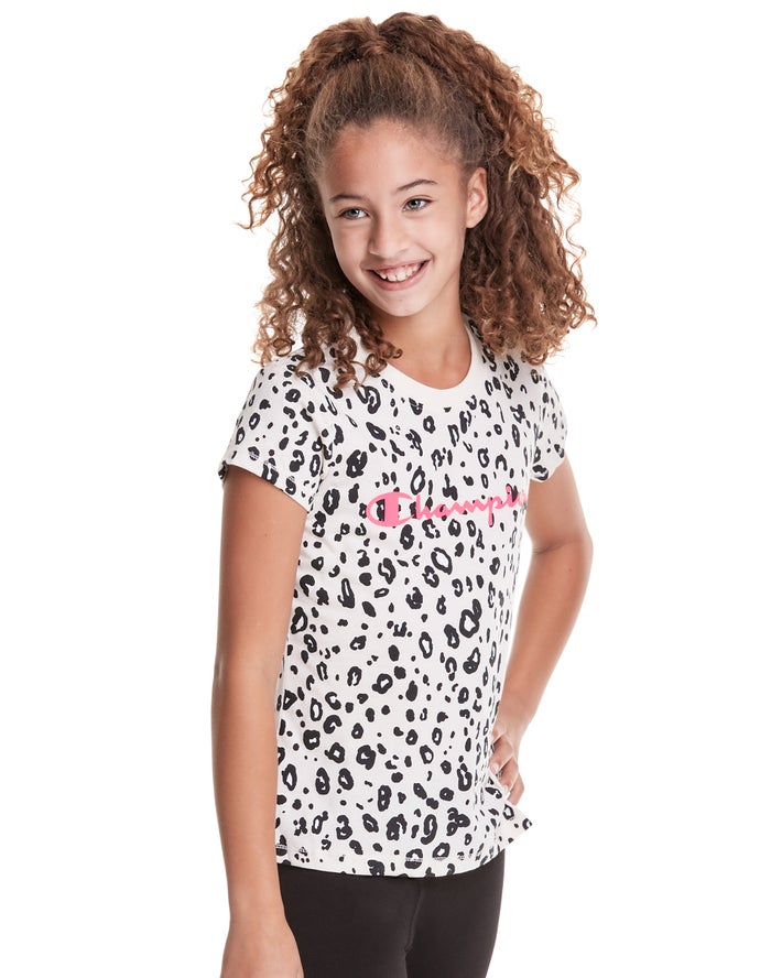 Champion Classic Graphic Leopard Print T-Shirt Meisjes - Zwart/Wit - Belgie 0684IGUAJ